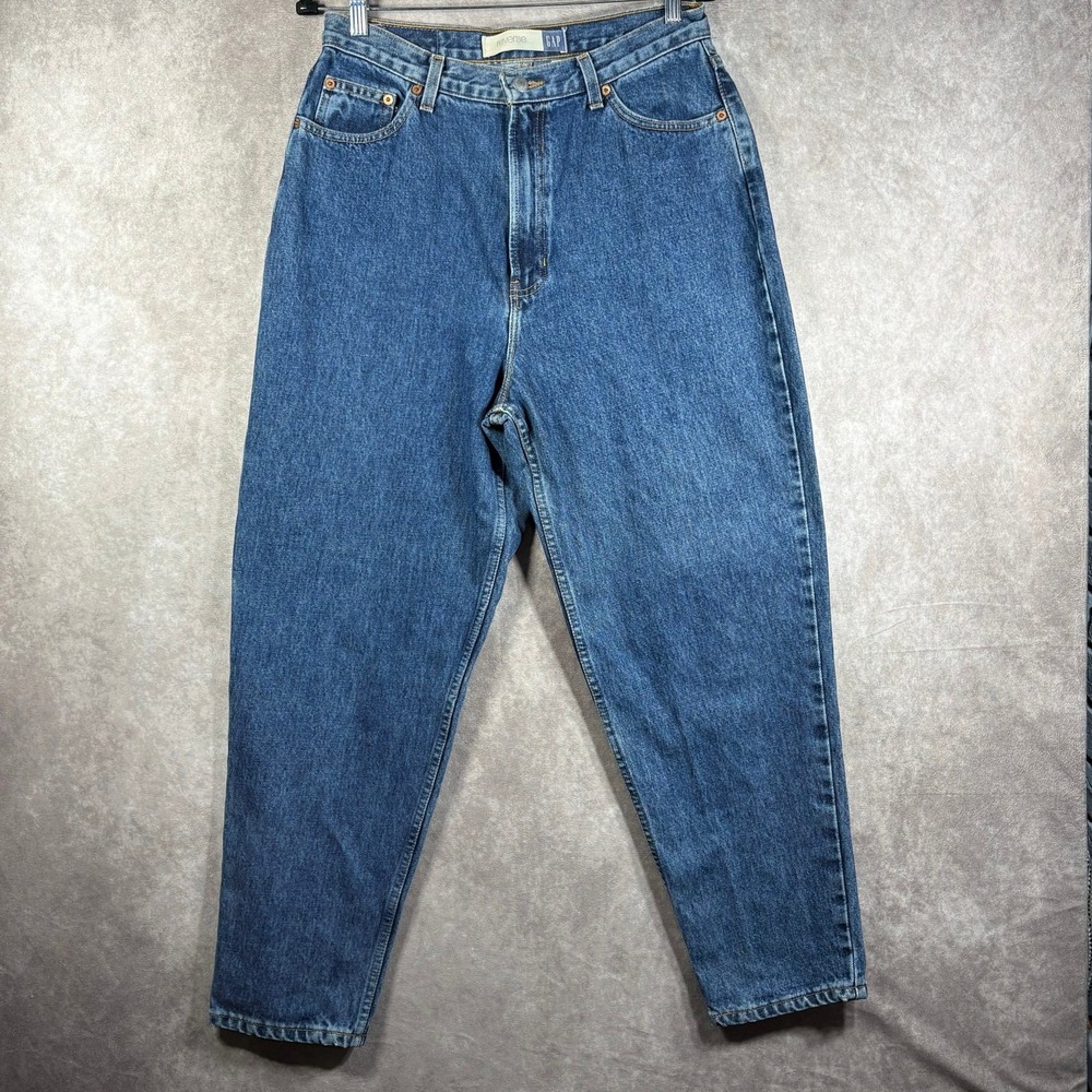 VTG Gap Jeans Womens 14 Medium‎ Wash 100% Cotton Reverse Fit Ankle High Rise USA